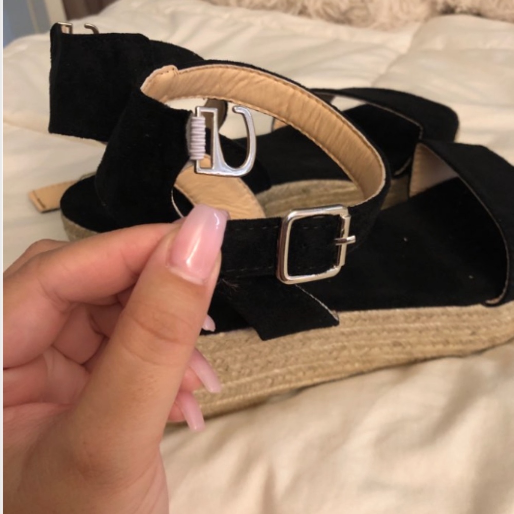 (LAST PAIR) Black Wedge Espadrille Sandals - Picture 6 of 6